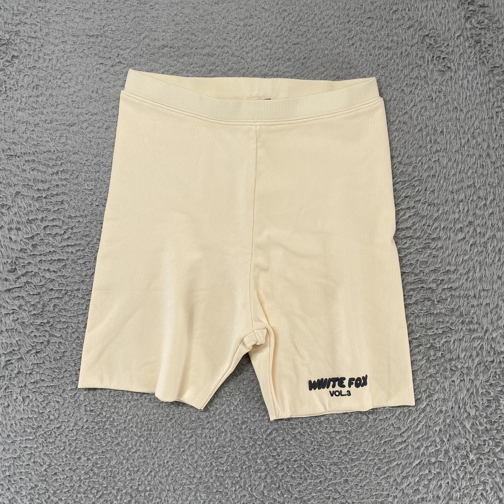 White Fox Biker Shorts Womens Small Cream Ribbed High Rise 5.5 Inch Vol 3